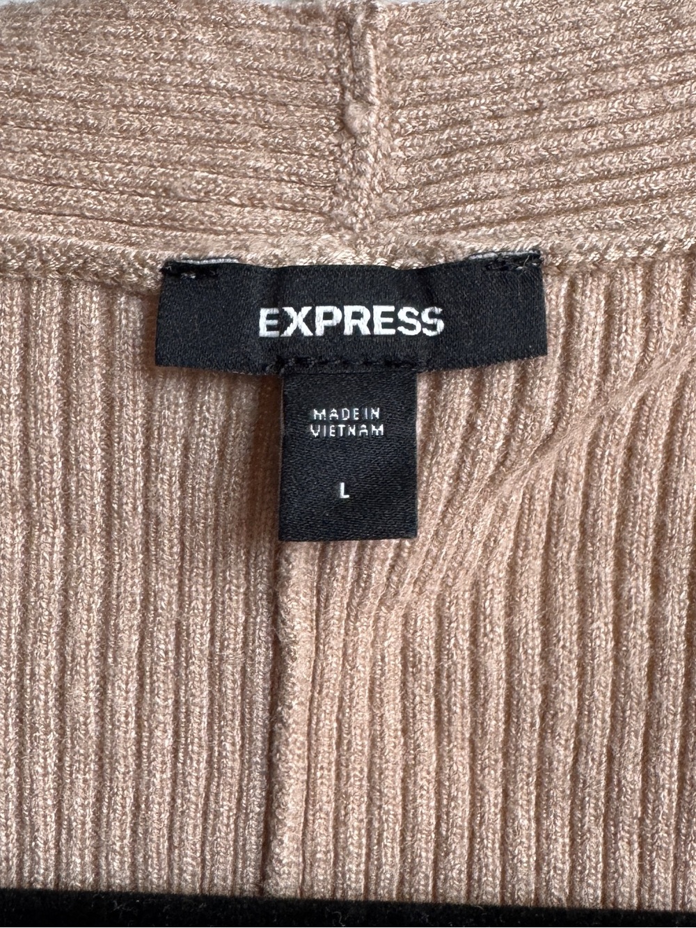 Express Open-Front Ribbed Cardigan - Beige - Picture 2 of 3